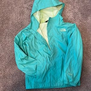 Teal north face rain jacket